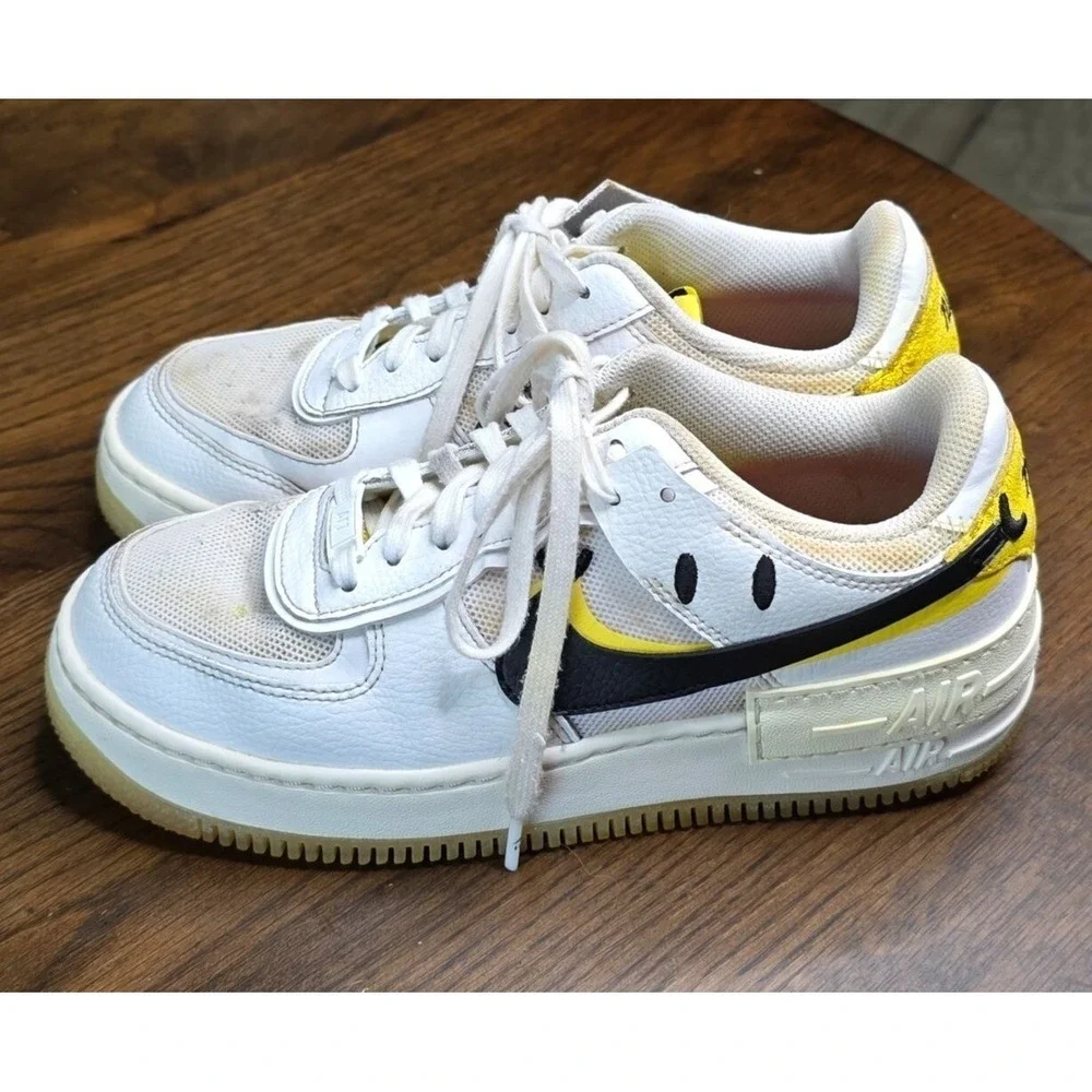Nike Air Force 1 Shadow Womens Sneakers Size 8 White Yellow Black‎ Leather